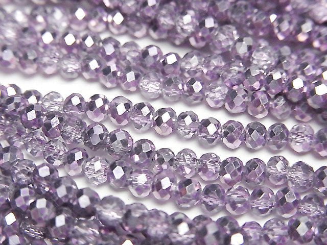 Glass Beads Faceted Button Rondelle 3x3x2mm Lilac Half Coated 1strand beads (aprx.12inch/29cm)
