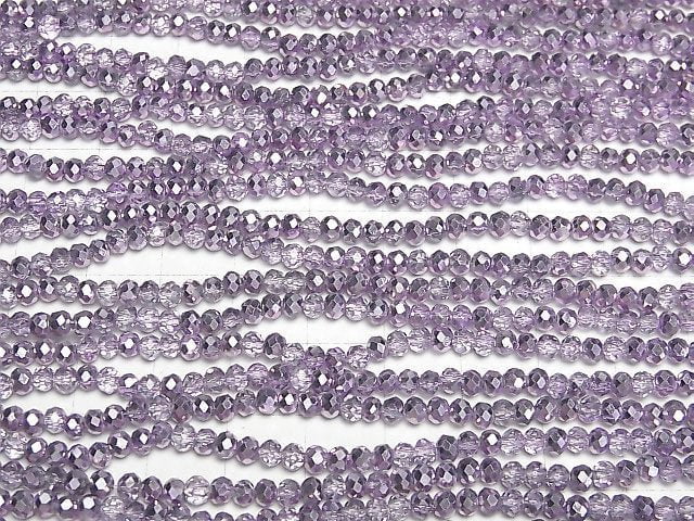 Glasperlen facettierte Knopf-Rondelle 3x3x2mm Flieder halb beschichtet 1Strang Perlen (ca. 30cm)