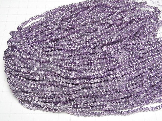 Glasperlen facettierte Knopf-Rondelle 3x3x2mm Flieder halb beschichtet 1Strang Perlen (ca. 30cm)