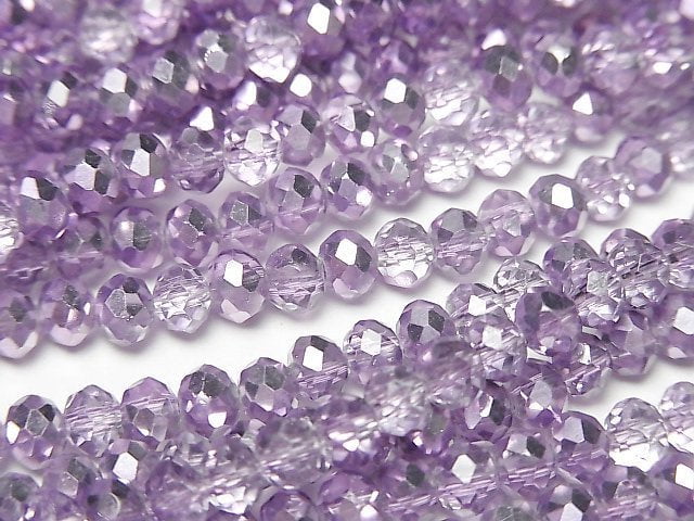 Glass Beads Faceted Button Rondelle 4x4x3.5mm Lilac Half Coated 1strand beads (aprx.15inch/37cm)