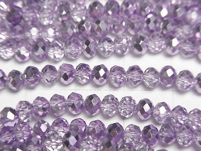 Glass Beads Faceted Button Rondelle 4x4x3.5mm Lilac Half Coated 1strand beads (aprx.15inch/37cm)