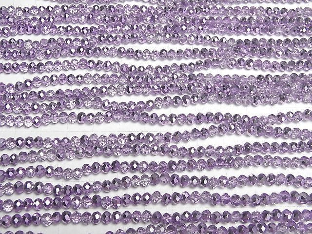 Glasperlen facettierte Knopf-Rondelle 4x4x3.5mm Flieder halb beschichtet 1Strang Perlen (ca. 38cm)