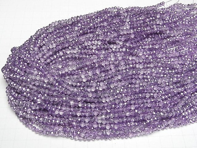 Glasperlen facettierte Knopf-Rondelle 4x4x3.5mm Flieder halb beschichtet 1Strang Perlen (ca. 38cm)