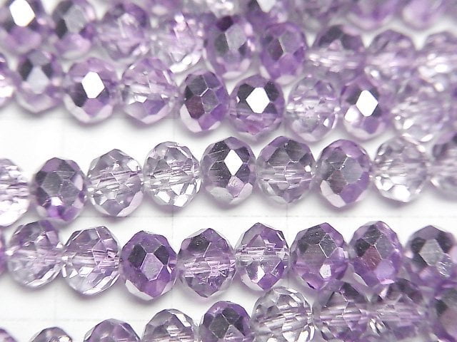 Glass Beads Faceted Button Rondelle 6x6x4mm Lilac Half Coated 1strand beads (aprx.15inch/37cm)