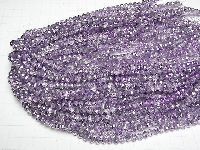 Glasperlen facettierte Knopf-Rondelle 6x6x4mm Flieder halb beschichtet 1Strang Perlen (ca. 38cm)
