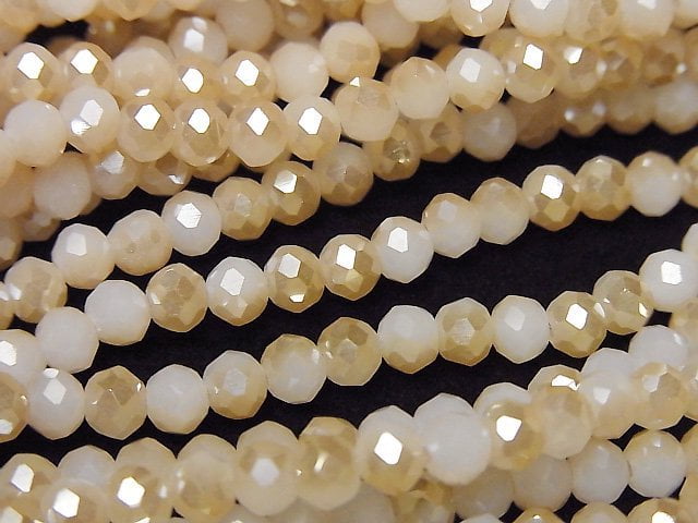 Glass Beads Faceted Button Rondelle 4x4x3.5mm Champagne Half Coating 1strand beads (aprx.15inch/37cm)