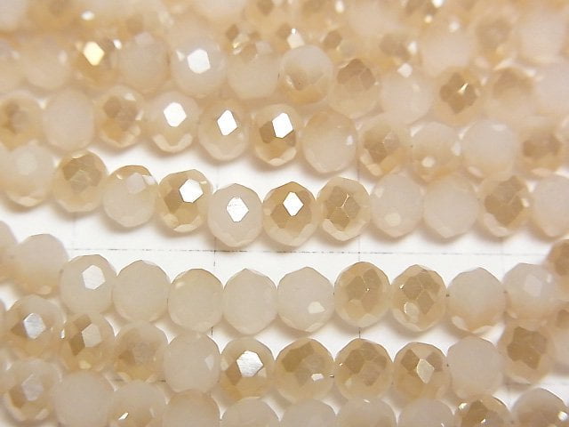 Glass Beads Faceted Button Rondelle 4x4x3.5mm Champagne Half Coating 1strand beads (aprx.15inch/37cm)