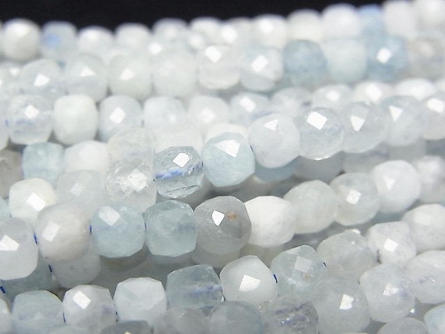 高品質!綠柱石混色(多色海藍寶石)AA級 立方體形狀 4x4x4mm 單串珠子(約15英吋/36公分)