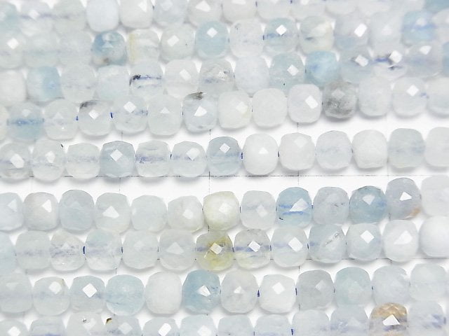 高品質!綠柱石混色(多色海藍寶石)AA級 立方體形狀 4x4x4mm 單串珠子(約15英吋/36公分)