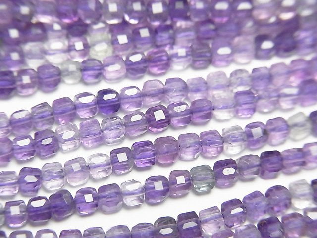 高品質!多色螢石 AAA 級方形 2.5x2.5x2.5mm 串珠 (約 15 英吋/37 公分)