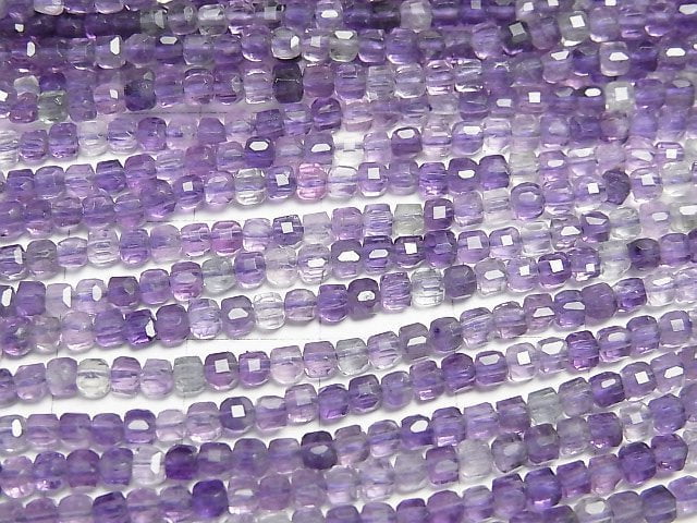 高品質!多色螢石 AAA 級方形 2.5x2.5x2.5mm 串珠 (約 15 英吋/37 公分)