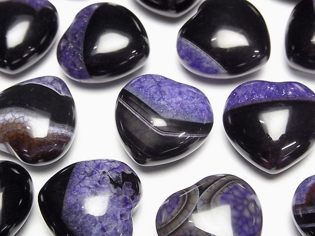 Black Agate x Purple Color Quartz Undrilled Heart 19x20mm 2pcs