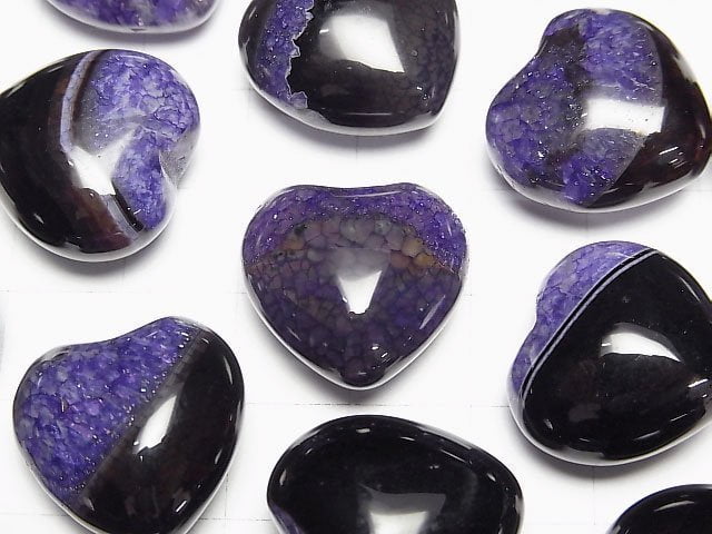 Black Agate x Purple Color Quartz Undrilled Heart 19x20mm 2pcs