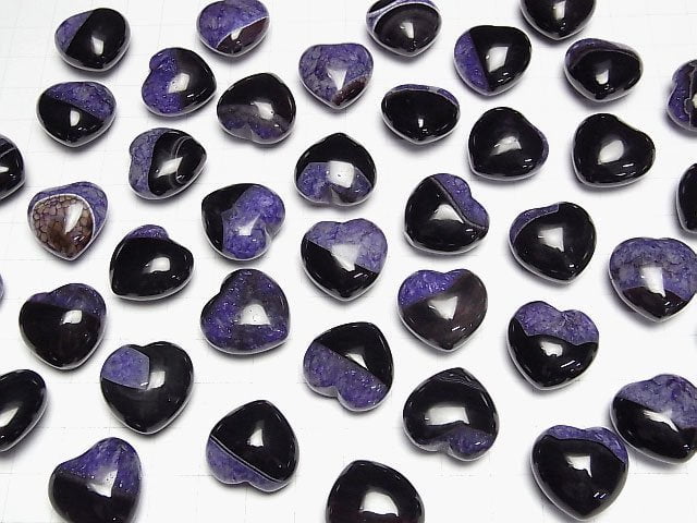Schwarzer Achat x lila Quarz unbohrtes Herz 19x20mm 2Stück