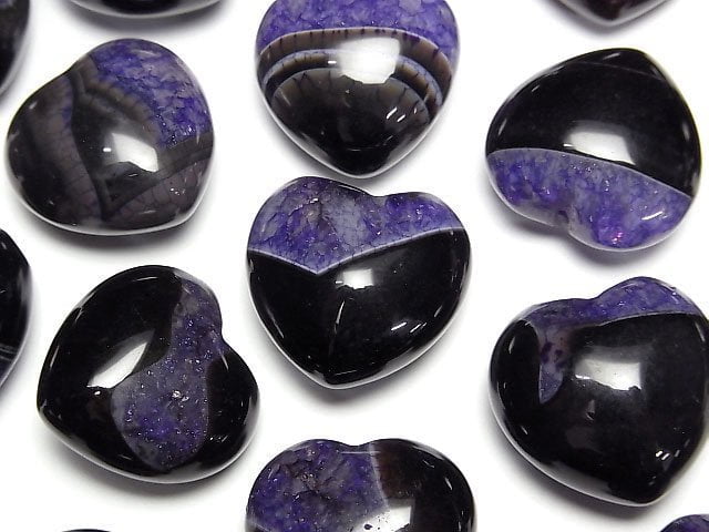 Black Agate x Purple Color Quartz Half Drilled Hole Heart 19x20mm 2pcs