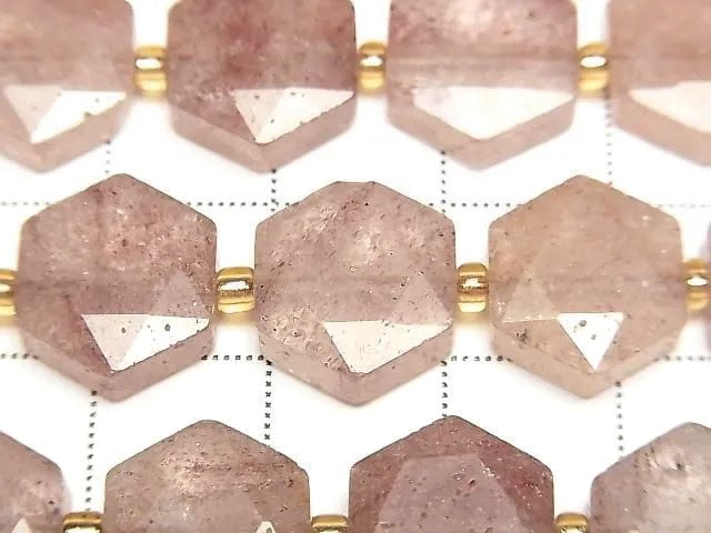 粉紅色綠簾石 AA+ 六角切割 12x13mm 1串珠子 (約15英吋/36公分)