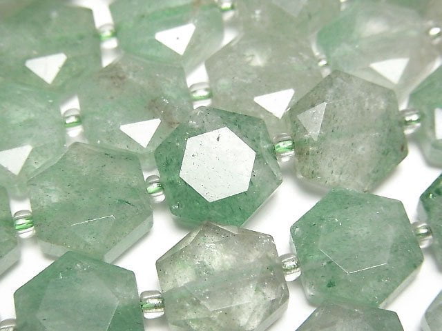 綠東陵六角形切割 12x13毫米 1串珠 (約15英吋/36公分)