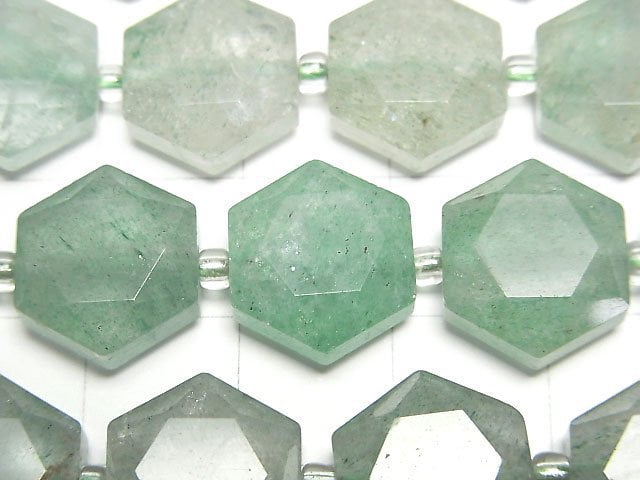 綠東陵六角形切割 12x13毫米 1串珠 (約15英吋/36公分)