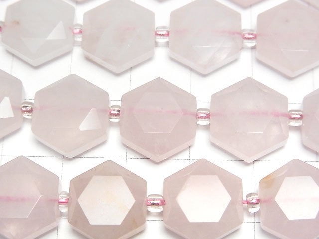 薔薇石英 AA++ 六角切割 12x13毫米 1串珠子 (約15英寸/36厘米)