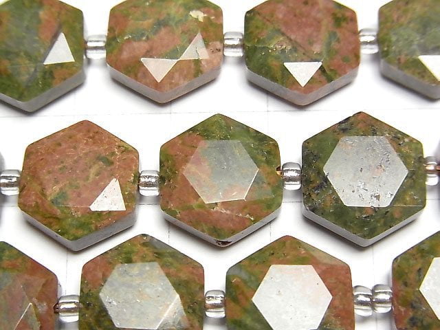 獨山玉六邊形切割 12x13mm 1串珠子 (約15英寸/36公分)