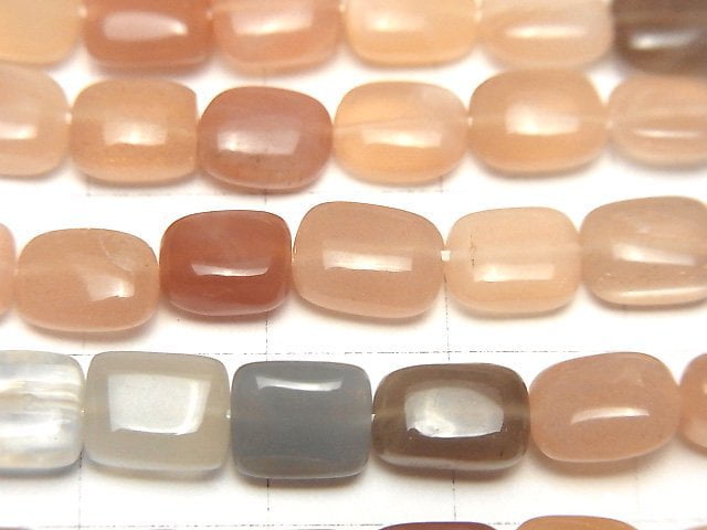高品質多色月光石 AAA-方形-長方形 1串珠子 (約7英吋/18公分)