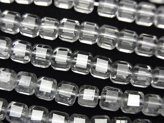 高品質!AA++級水晶 方塊形狀 5x5x5公釐 半串或一串珠子 (約15英吋/37公分)