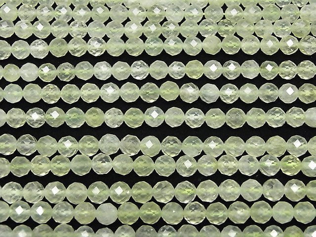 Hochwertig! Prehnit AAA- Facettiert Rund 6mm 1Strang Perlen (ca. 36cm)