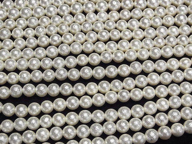 Muschelperle (Zuckerperle) Off-White Rund 6mm 1Strang Perlen (ca. 38cm)
