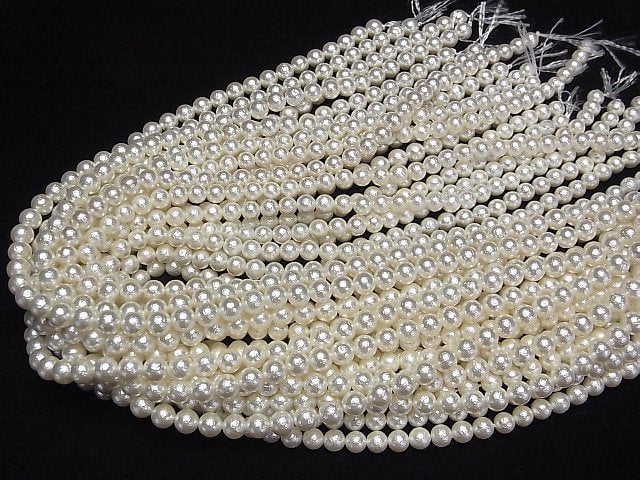 Muschelperle (Zuckerperle) Off-White Rund 6mm 1Strang Perlen (ca. 38cm)