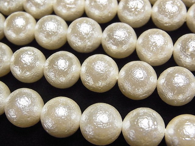 貝殼珠 (糖果珠) 米白色 圓形 10mm 1串 (約15英吋/38公分)