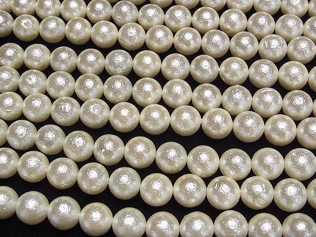 Muschelperle (Zuckerperle) Off-White Rund 10mm 1Strang Perlen (ca. 38cm)