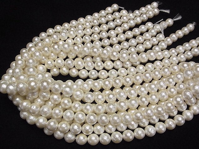Muschelperle (Zuckerperle) Off-White Rund 10mm 1Strang Perlen (ca. 38cm)