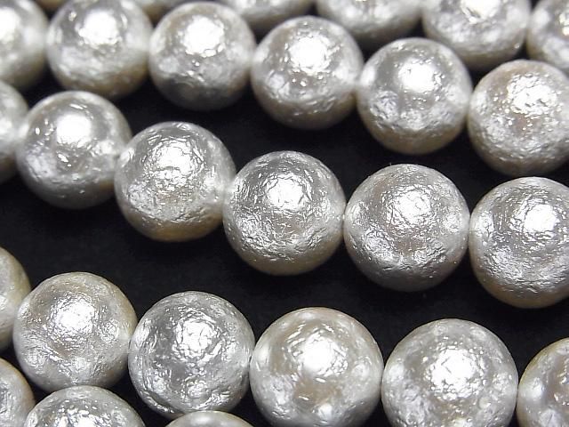 貝殼珍珠 (糖果珍珠) 銀色圓形 10mm 1串珠子 (約15英吋/38公分)