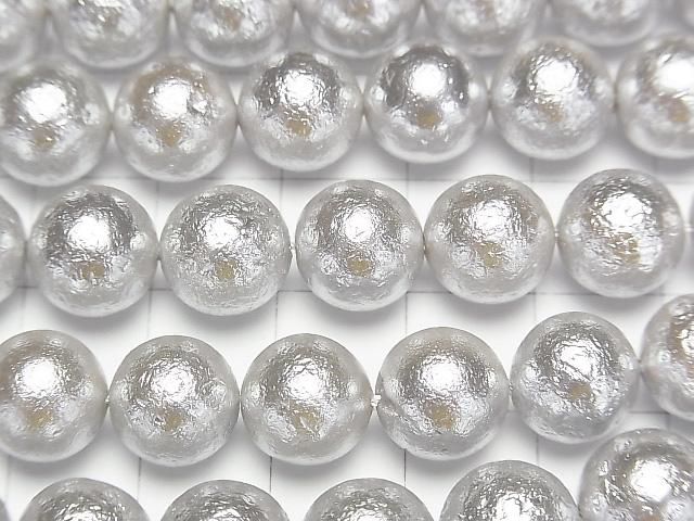 貝殼珍珠 (糖果珍珠) 銀色圓形 10mm 1串珠子 (約15英吋/38公分)