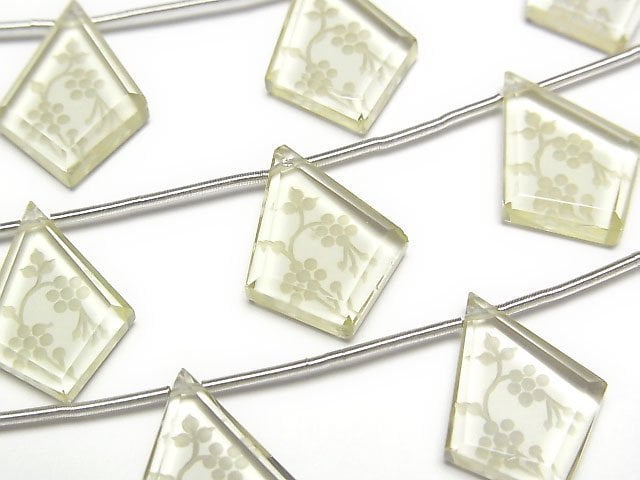 高品質檸檬石英 AAA 雕刻異形鑽石切面 1串珠子 (5顆)
