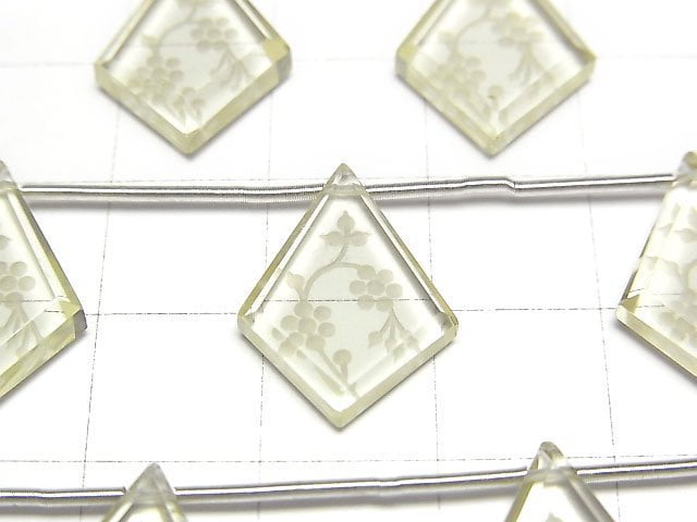 高品質檸檬石英 AAA 雕刻異形鑽石切面 1串珠子 (5顆)