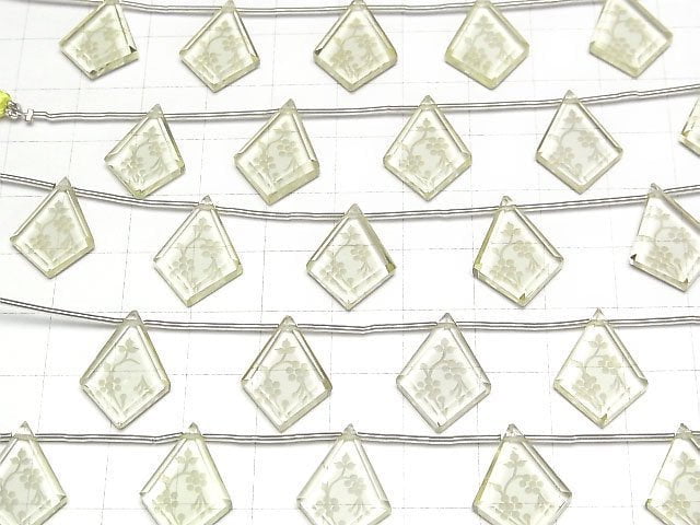High Quality Lemon Quartz AAA Carved Deformed Diamond Shape 1strand beads (5pcs)