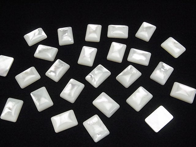 Hochwertige weiße Muschel (Silberlippen-Auster) AAA rechteckiger Cabochon 14x10mm 3Stk