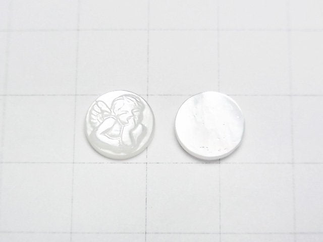 High Quality White Shell (Silver-lip Oyster) AAA Angel Carved Undrilled Coin 10x10mm 1pc