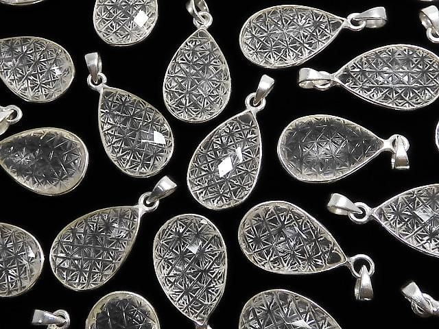 Kristall AAA geschnitzt facettierte Birnenform Anhänger 20x14mm Silber925 1Stk