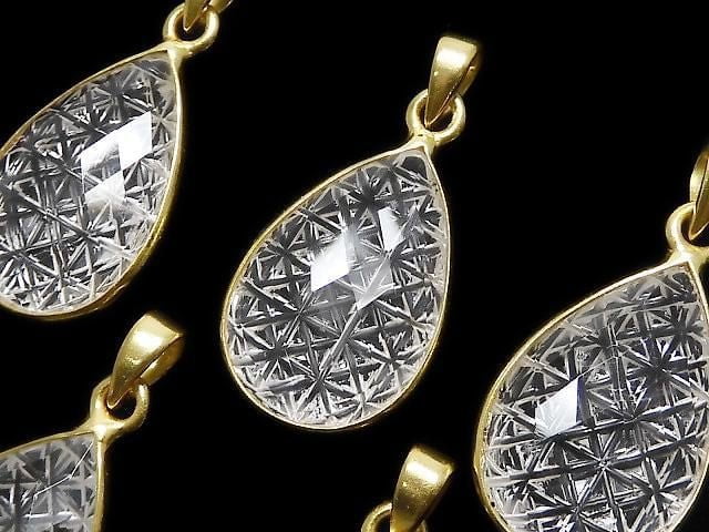 頂級刻面梨形水晶吊墜 20x14mm 18KGP 1個