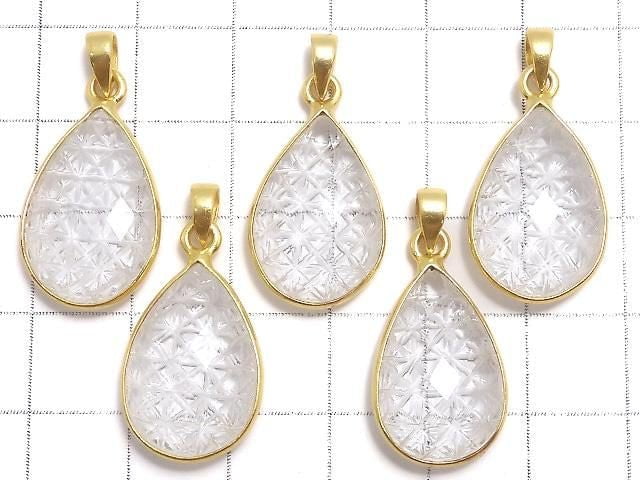 頂級刻面梨形水晶吊墜 20x14mm 18KGP 1個