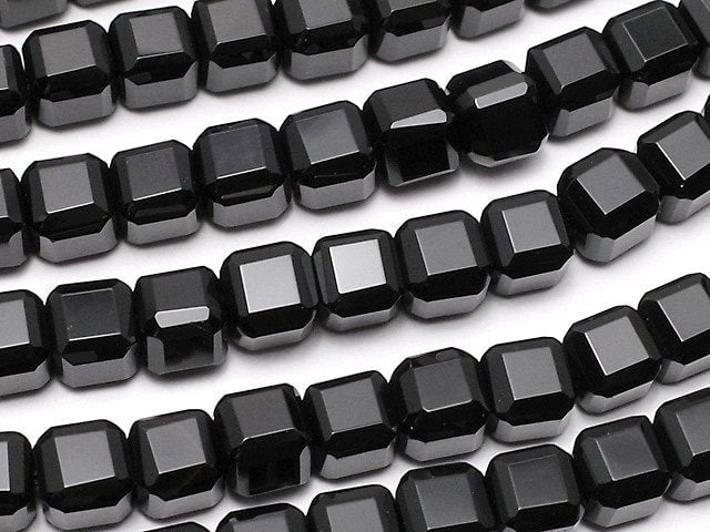 高品質!縞瑪瑙方塊形 5x5x5公釐 半串或一串珠子 (約14英寸/34公分)