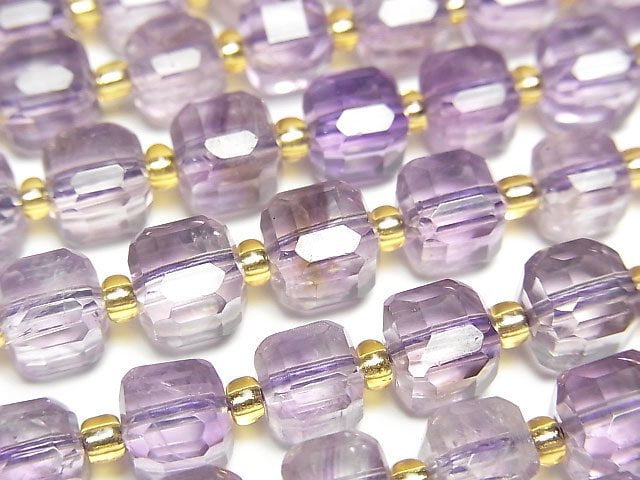 高品質!淺色紫水晶 x 茶晶 AA++ 立方體形狀 6.5x6.5x6.5mm 半串或一串珠子 (約15英吋/36公分)