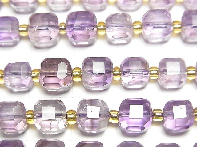高品質!淺色紫水晶 x 茶晶 AA++ 立方體形狀 6.5x6.5x6.5mm 半串或一串珠子 (約15英吋/36公分)