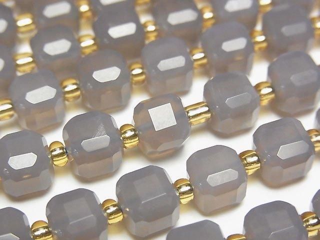 高品質!灰色縞瑪瑙立方體形狀珠子,7x7x7公釐,半串或一串(約14英吋/34公分)