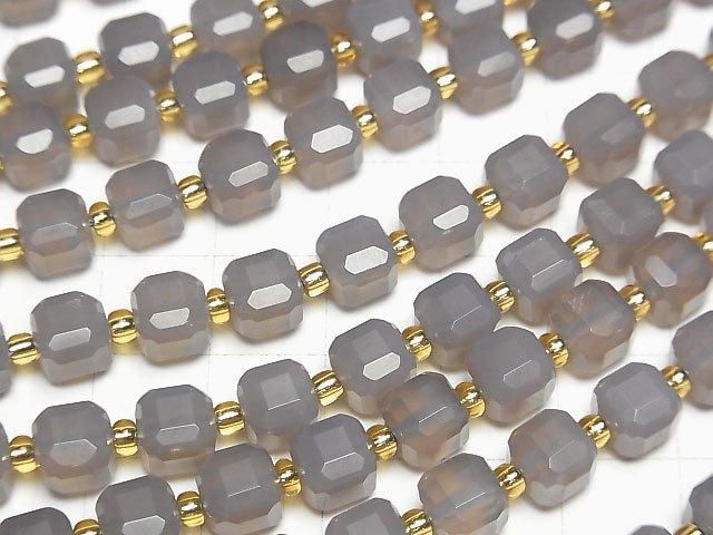 Hochwertig! Grauer Onyx Würfelform 7x7x7mm halb oder 1Strang Perlen (ca. 14 Zoll/34 cm)