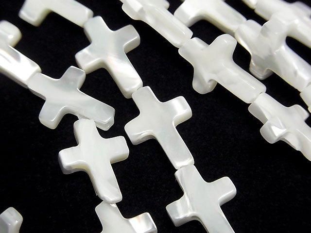 珍珠母貝 MOP 白色十字架 15x10公釐 1串珠子 (約15英吋/36公分)