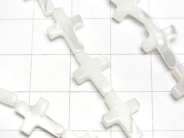 珍珠母貝 MOP 白色十字架 15x10公釐 1串珠子 (約15英吋/36公分)