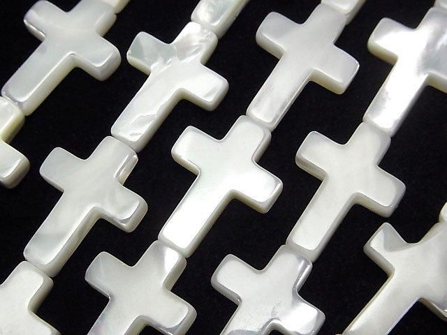 珍珠母貝白色十字架 18x13毫米 1串珠子 (約15英吋/36公分)